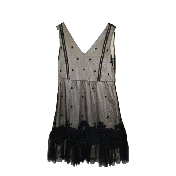 Baraschi Womens Sleeveless Polka Dot Dress Size 8 Tulle Overlay & Floral Accents - Picture 2 of 4